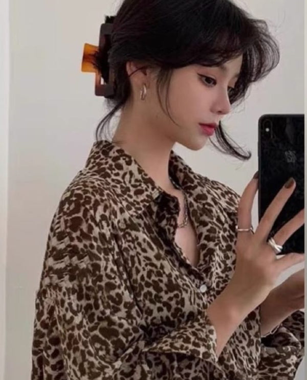 Printed oversized shirt leopard