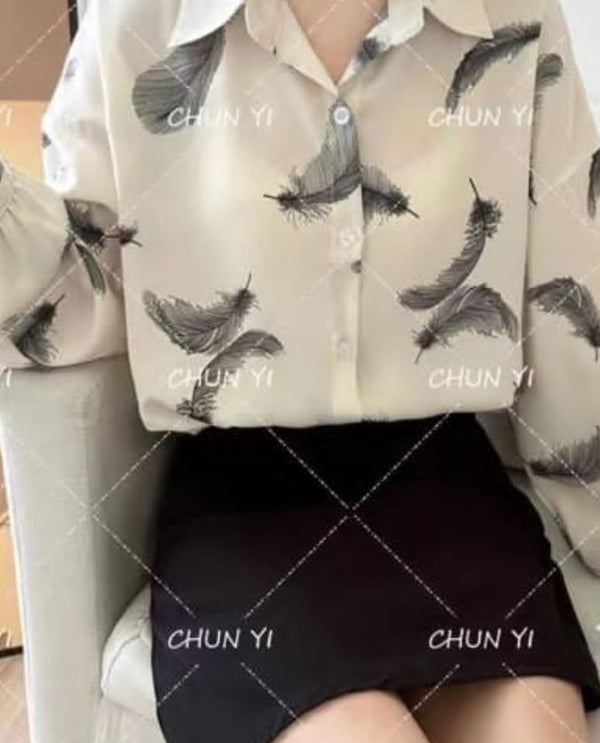 Printed oversized shirt feather white