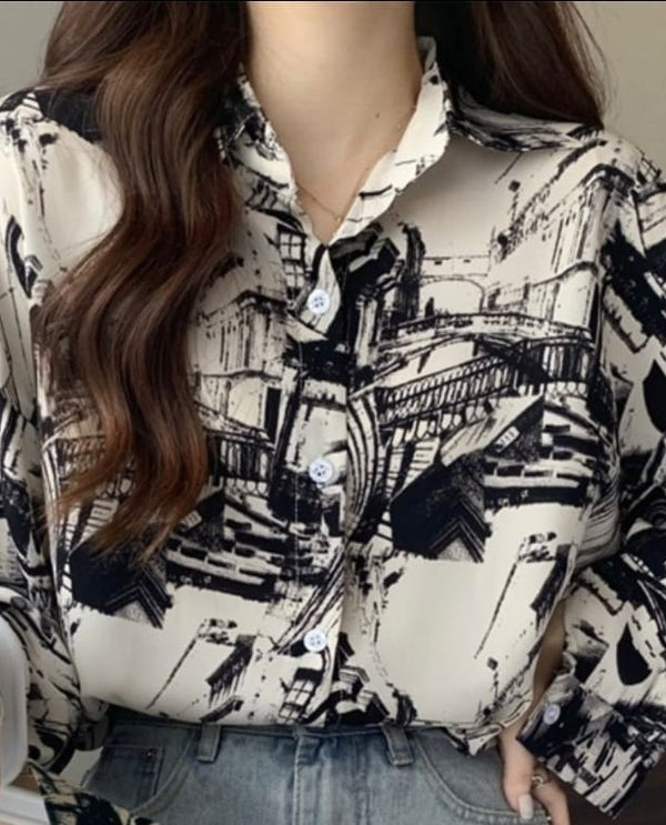 Printed oversized shirt black building