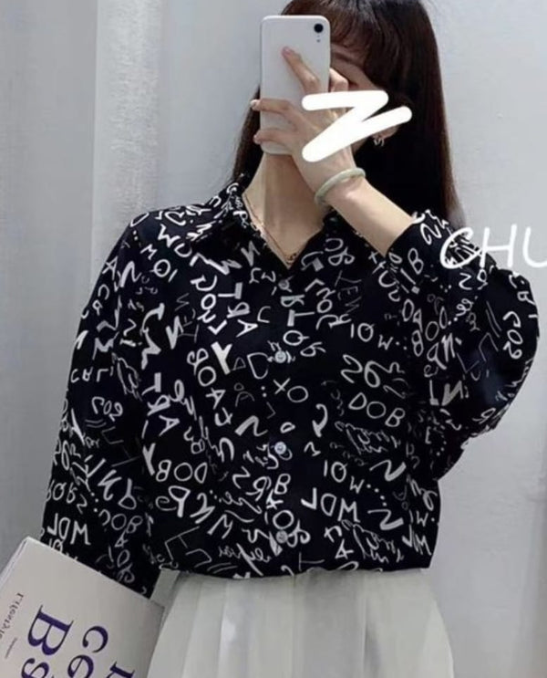 Printed oversized shirt brown alphabet in black