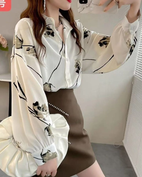 Printed oversized shirt gray rose