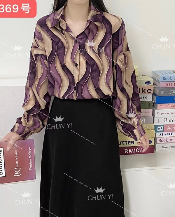 Printed oversized shirt purple zigzag