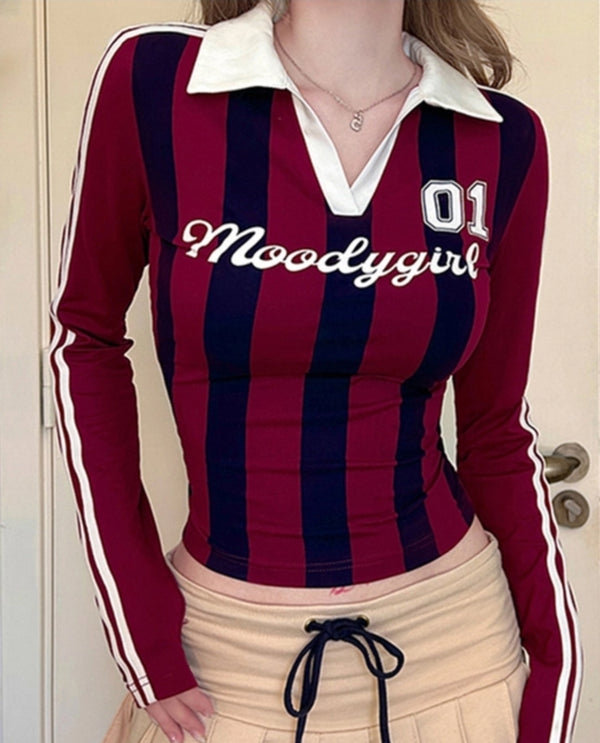 Placket collar full sleeve football tee