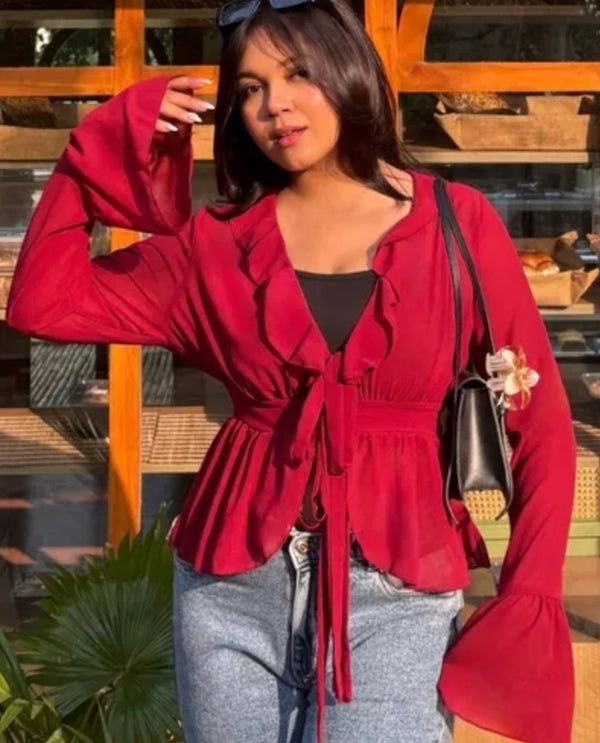 Ruffle placket blouse