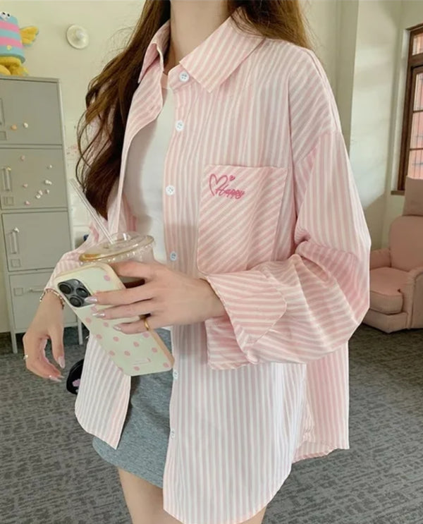 Pocket embroidery stripe shirt