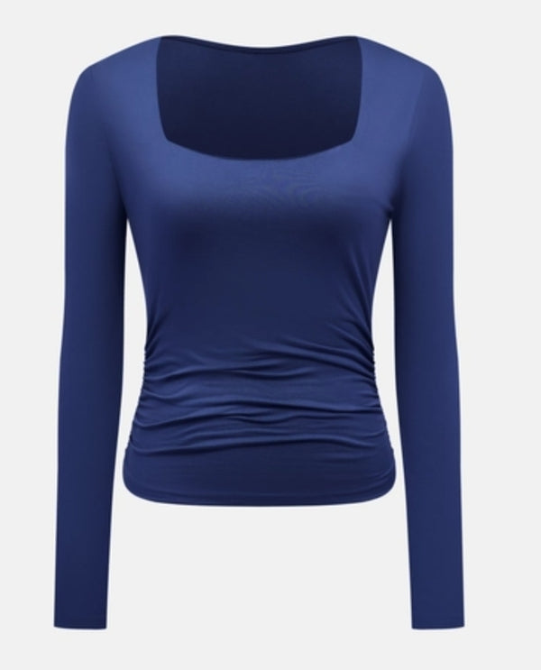 Side gathering square neck tee