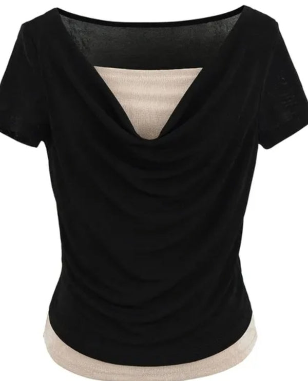 Shimmer linning attachd coul neck top