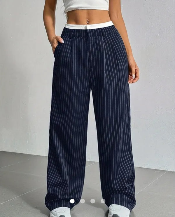 Self striped straight fit work pant