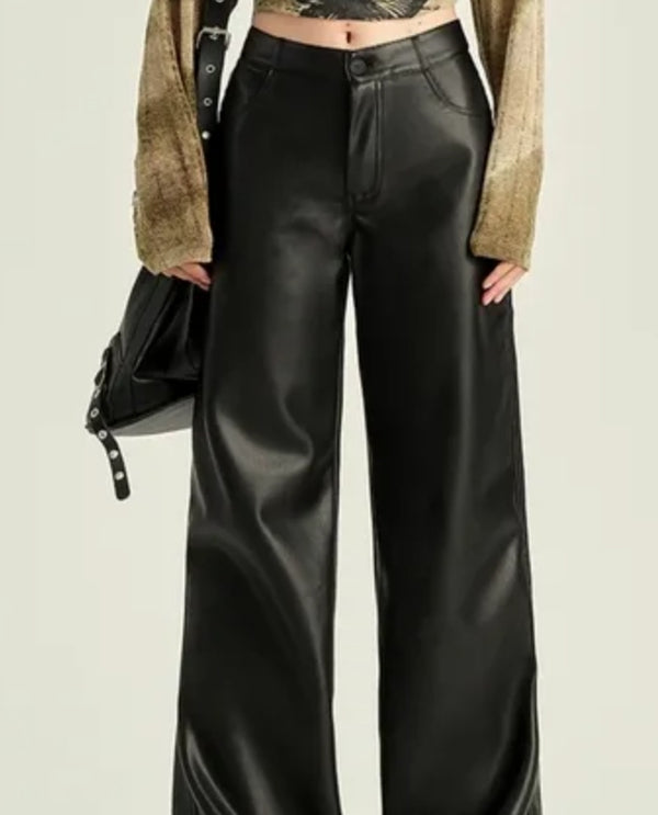 Straight fit faux leather pant
