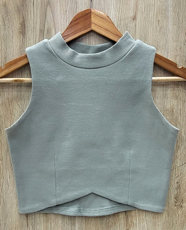 Apple cut detail rib sleeveless sea green